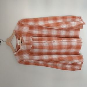 UNIVERSAL THREAD Pumpkin Orange and Ivory Plaid Long Sleeve Top